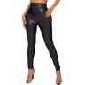 TZLDN Legging voor dames, lederlook, wetlook, hoge taille, leren broek, skinny lederlook, broek, panty, treggings, A01 Zwart (mat), XS