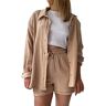 XIUH Tweedelige dames zomer mousseline blouse hemd en shorts tweedelig set vrouwen tweedelige lounge set zomer set mousseline set outfit dames set tweedelig set vrouwen, C-kaki, XS