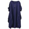 FTCayanz Mallimoda Dames Roll-up mouw Baggy jurk plus size linnen T-shirt jurk met grote zakken