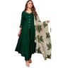 Elina fashion Indiase Kurti voor dames met broek en Dupatta   Rayon Folie Gedrukt Lange Kurta Partywear Kurtis Voor Vrouwen Tuniek Tops, Donker Groen, XL