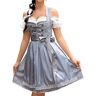 KOJOOIN Dames dirndl korte midi traditionele jurk met drie delen: dirndl jurk, dirndl schort, dirndl blouse voor Oktoberfest Grijs (3 stuks) 42