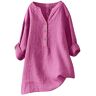 Générique 2024 AI Losse button-down blouse tops staande kraag effen mouwen lange casual vrouwen shirt blouse vrouw Ik ben jaloers, Felroze, M