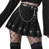 COSAUG Dames plooirok gothic hoge taille korte rok punk gothic rok met riem, zwart, 34/36