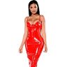 VCXZ Dames Latex Catsuit Bodycon Jurk Sexy Bodycon Lingerie Faux Lederen Bandage,Rood,3XL