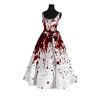 Virtcooy Bloedspatten Halloween jurk,Aangescherpte taille, mouwloos, uitlopende zoom, Halloween-jurk met bloedprint   Halloween bloedprintjurk voor feestcosplay, feestoutfits