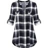 Lalala vrouwen Zip Up V hals T Shirt 3/4 mouw Tuniek Casual Plaid Tops Blouse