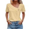 Generic T-shirts voor dames losse basic tops grote maten ronde hals tuniek korte mouw geplooide shirts losse tuniek top losse werk tuniek shirts casual pullover tuniek tops, Geel, XXL