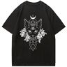 Black Sugar Dames-T-shirt, zwart, Kawaii Argali, pentagram, kat, Emo Punk, Gothic, gothic, rock, hiphop, Japans, brede top, Haeajuku, Pentagram, S