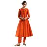 STYLE INSTANT Indiase Kurti voor dames met broek   Art Zijde Geweven Kurta Kurtis Jurk Voor Vrouwen Tops Tuniek, Oranje, XL