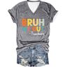 Generic 2024 AI Vrouwen Bruh We Out Leraren Shirt Grappige Letter Print Tee V-hals Korte Mouw T-shirt Leraar Gift Tops Knop Top Vrouwen, Grijs, M