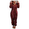 LIANGFANG Jumpsuit voor dames, jumpsuit, teddy fleece, eendelig, winter, warm, behaaglijk, lange slaapoverall, pyjama, behaaglijk en warm, full-body pak, pluizig huispak met capuchon, rood, S