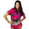 V.H.O. Funky Hawaïblouse Hawaïhemd   Dames   Korte mouw   Voorzak   Hawaïprint   Papegaai Strand Palmen, roze, XL