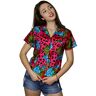 King Kameha Funky Hawaïblouse voor dames, korte mouwen, voorzak, Hawaii-print, luipaardbloemen, luipaard bloemen rood, XXL