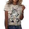 INDIRAN Animal Series Digital Print T-shirt voor dames, korte mouwen, casual, grote maat, kat, persoonlijkheid, ronde hals, top, 16q, 4XL