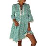 Generic 2024 AI Mode Vrouwen Zomer Casual Print Jurk V-hals Korte Mouw Losse Jurk Dames Gordles Buikvet, Groen, L