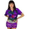 V.H.O. Funky Hawaïblouse Hawaïhemd   Dames   Korte mouw   Voorzak   Hawaïprint   Papegaai Strand Palmen, paars, XL