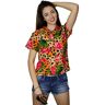 King Kameha Funky Hawaïblouse voor dames, korte mouwen, voorzak, Hawaii-print, luipaardbloemen, luipaard bloemen oranje, M