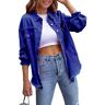 CzooM Dames spijkerjasje Trendy gescheurd spijkerjasje voor dames Casual Distressed Long Boyfriend spijkerjasje Vintage spijkerjacks (Color : Blue, Size : S)