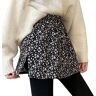 Ainiyo Onderrok dames mini onderrok blouse rok verlenging met knopen bloemenprint sweep hemd winter lente blouserok lage rok modieus nuchter hemdrok, zwart, M