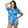 V.H.O. Funky Hawaiiblouse Hawaïhemd   dames   korte mouwen   voorvak   Hawaii-print   hibiscus bloemen   turquoise   UNICUT