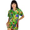 V.H.O. Funky Hawaiiblouse Hawaïhemd   dames   korte mouwen   voorvak   Hawaii-print   jungle dieren bloemen   groen   UNICUT