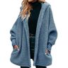 Generic BBring Teddyfleece jas voor dames, dames capuchonpullover mantel winter warme wollen mantel katoenen mantel mantel, blauw, M