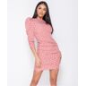 Parisian Polka dot puff sleeve ruching detail bodycon dress roze Wit 34 Female