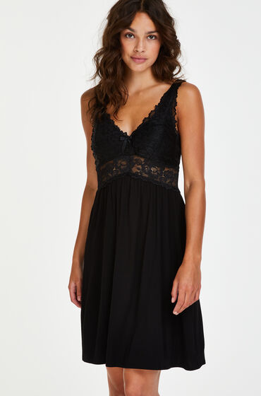 Hunkemöller Slipdress Modal lace Zwart  - Zwart - Size: 2XL