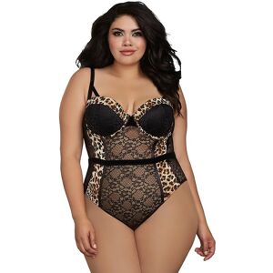 Dreamgirl Leopard Teddy Plus Size - Svart - XL