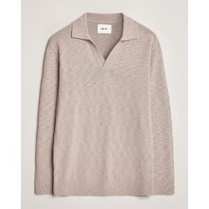 NN07 Ryan Long Sleeve Open Collar Knitted Polo Khaki Stone