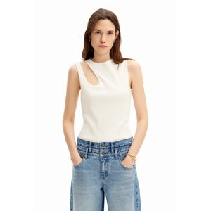 Desigual Ribbed cut-out T-shirt - WHITE - L