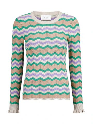 Neo Noir Nelle Chevron Knit Blouse - GreenFlerfarget