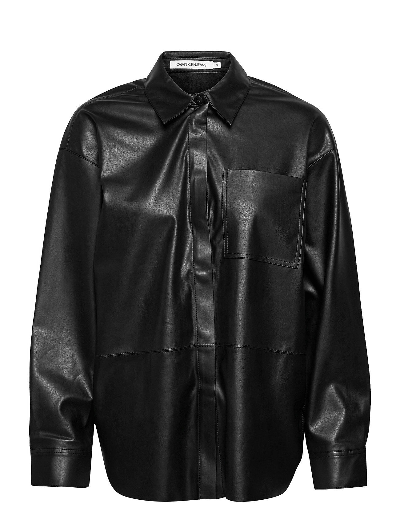 Calvin Faux Leather Overshirt Overshirts Svart Calvin Klein Jeans