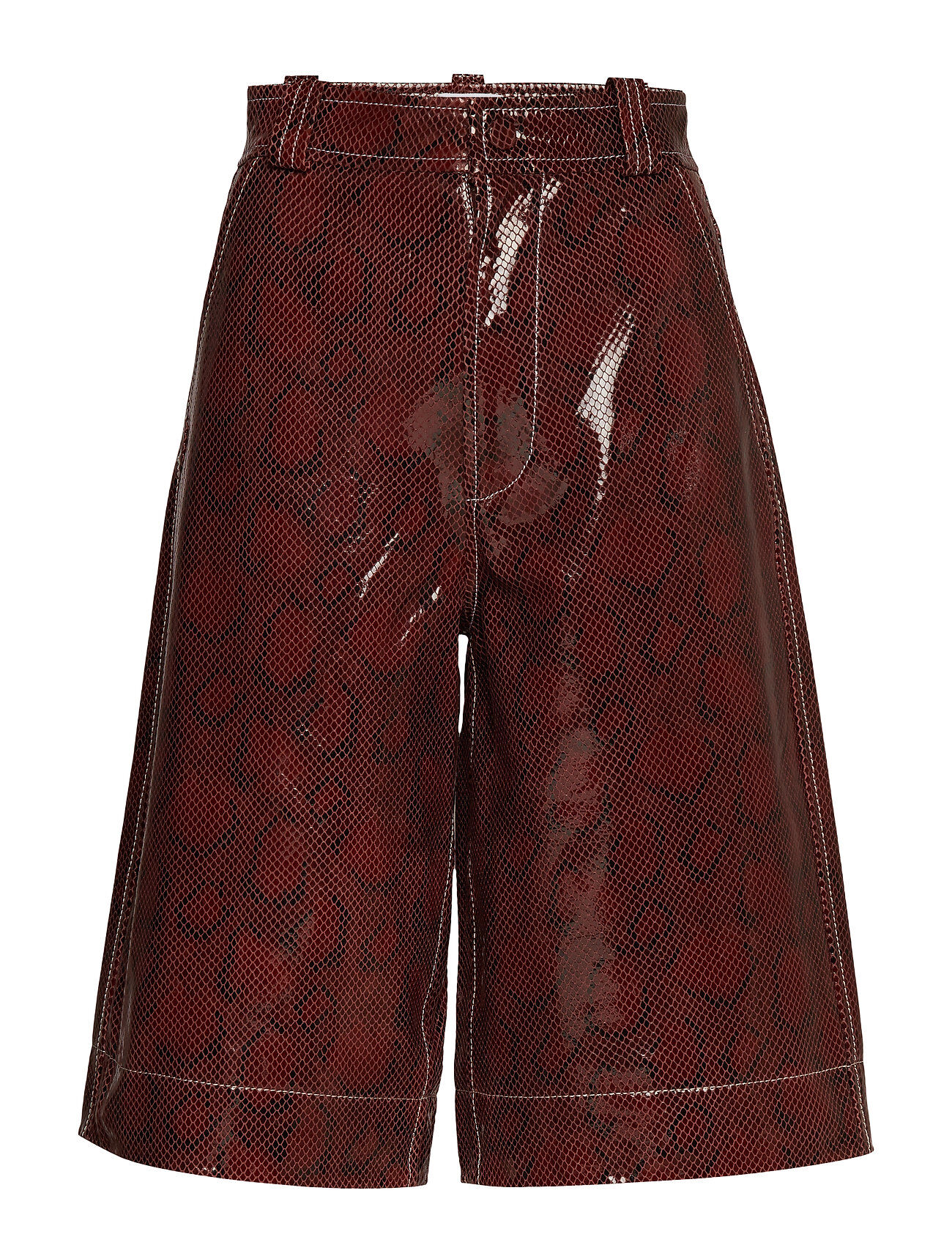 Ganni Snake Foil Leather Shorts Leather Shorts Rød Ganni