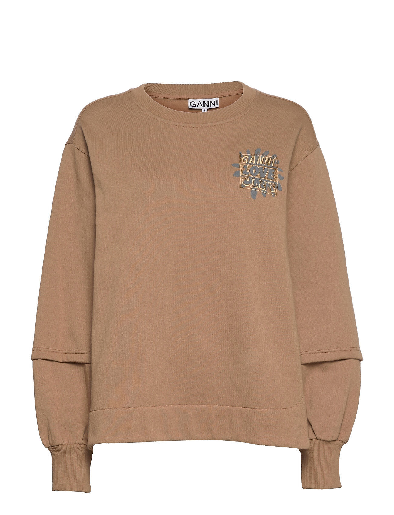 Ganni Isoli O-Neck Drop Shoulder Layered Sweatshirt Sweat-shirt Genser Beige Ganni