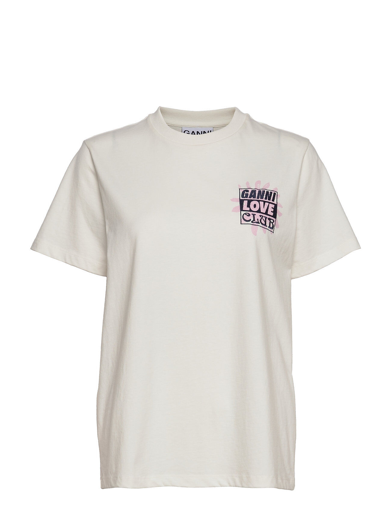 Ganni Basic Jersey Loveclub O-Neck Relaxed T-Shirt T-shirts & Tops Short-sleeved Hvit Ganni