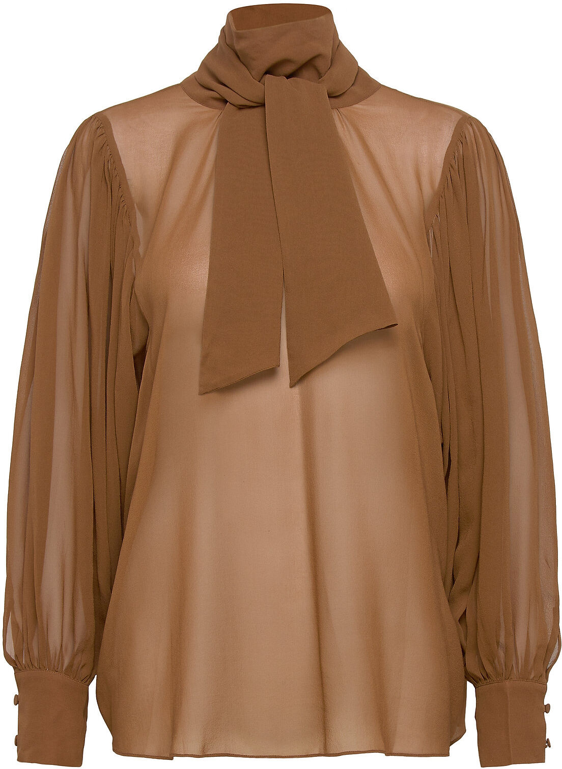 Marville Road Greta Bow Tie Chiffon Blouse Bluse Langermet Brun Marville Road