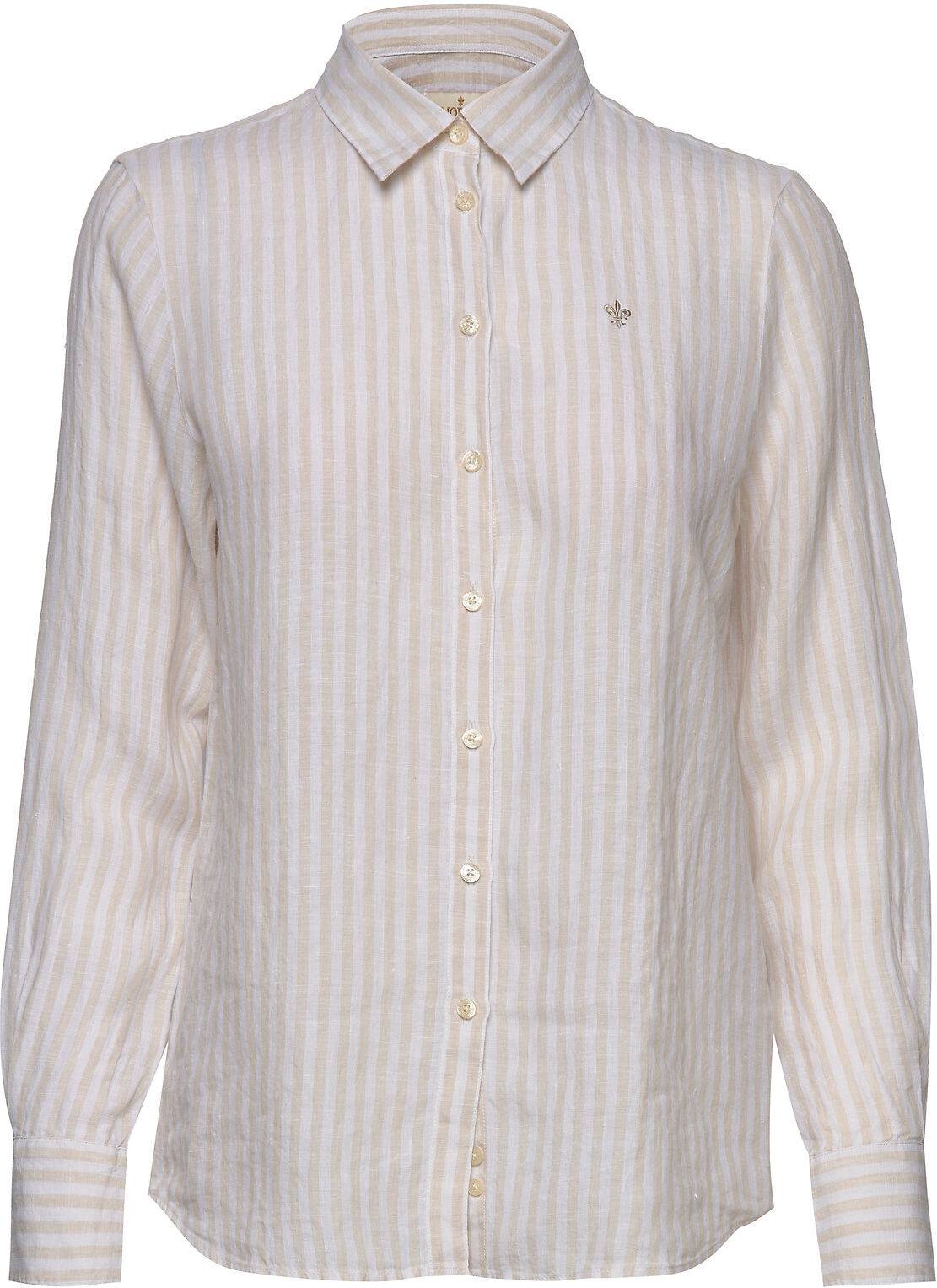 Morris Lady Kirsten Linen Stripe Shirt Langermet Skjorte Beige Morris Lady