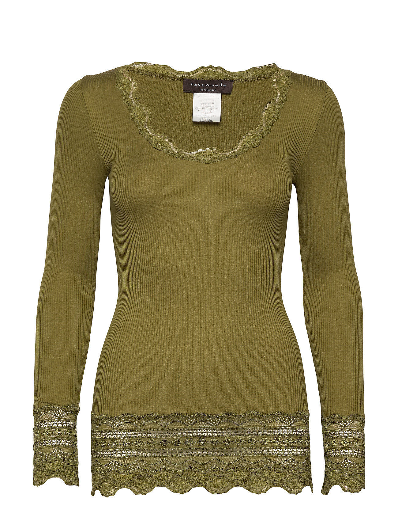 Rosemunde Silk T-Shirt Medium Ls W/Wide Lace T-shirts & Tops Long-sleeved Grønn Rosemunde