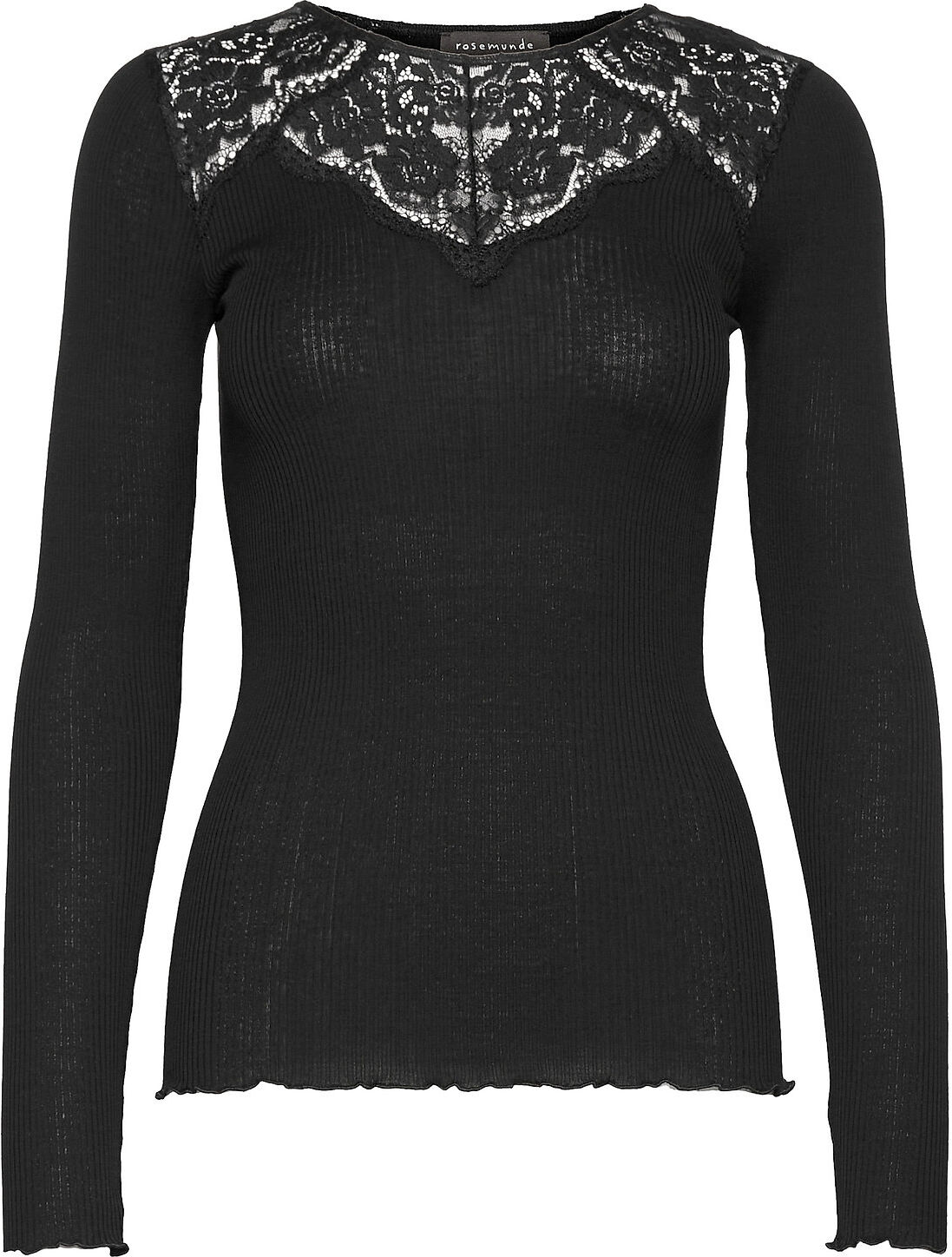 Rosemunde Silk T-Shirt Ls W/Lace T-shirts & Tops Long-sleeved Svart Rosemunde