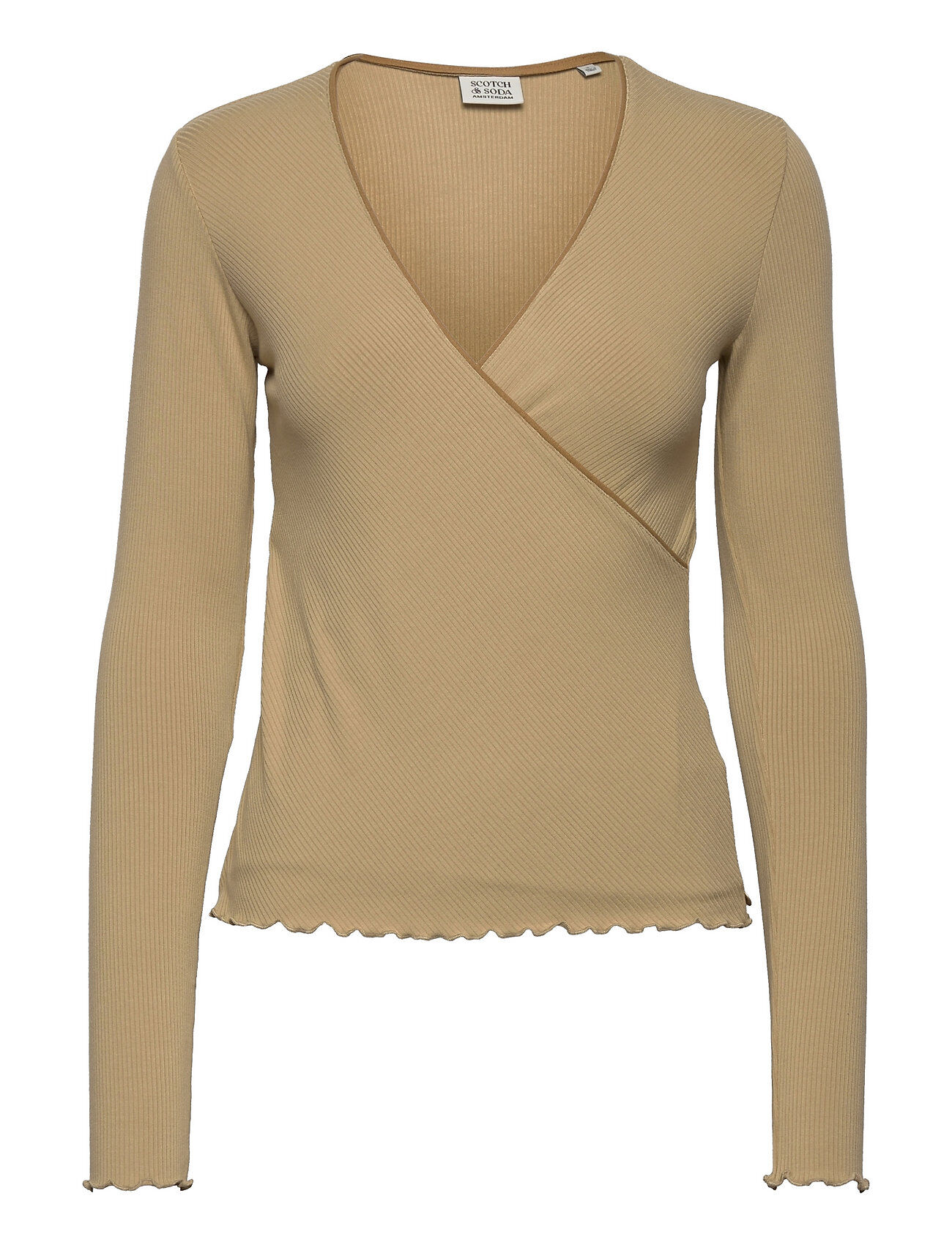 Scotch & Soda Long-Sleeved Wrap Over Top T-shirts & Tops Long-sleeved Beige Scotch & Soda