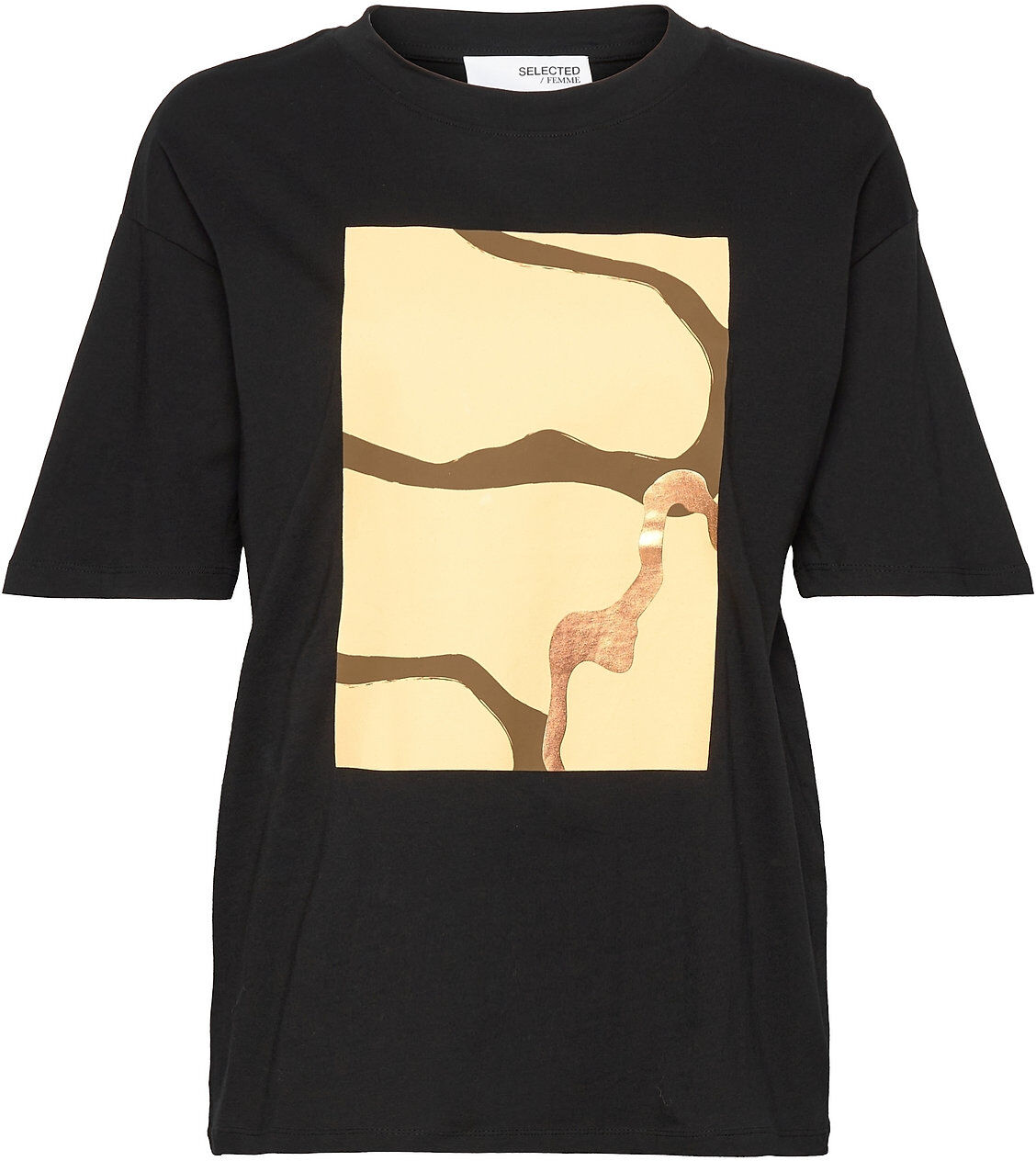 Selected Femme Slfmiralda 2/4 Printed Tee M T-shirts & Tops Short-sleeved Svart Selected Femme