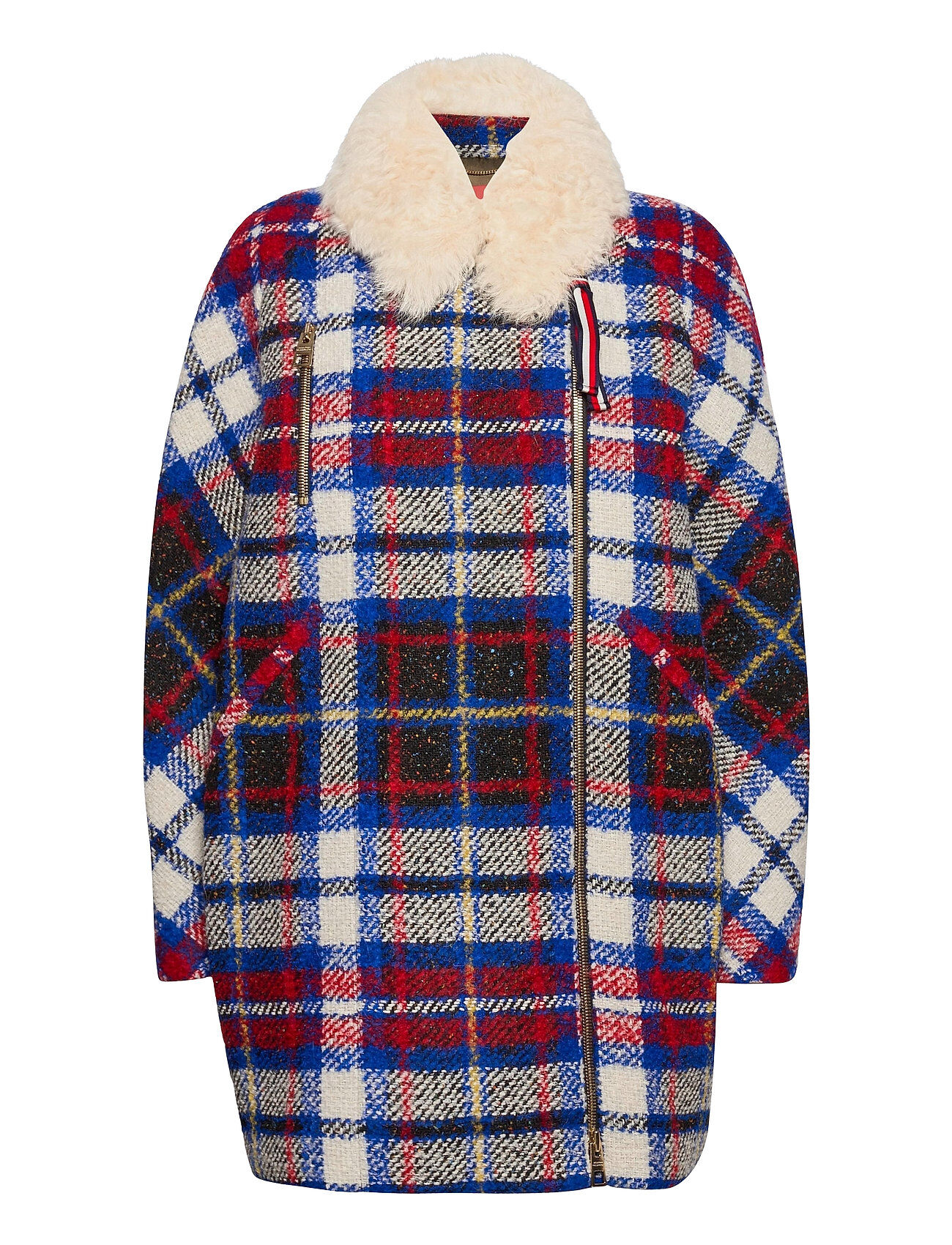 Tommy Hilfiger Tartan Long Biker Jkt Ulljakke Jakke Blå Tommy Hilfiger