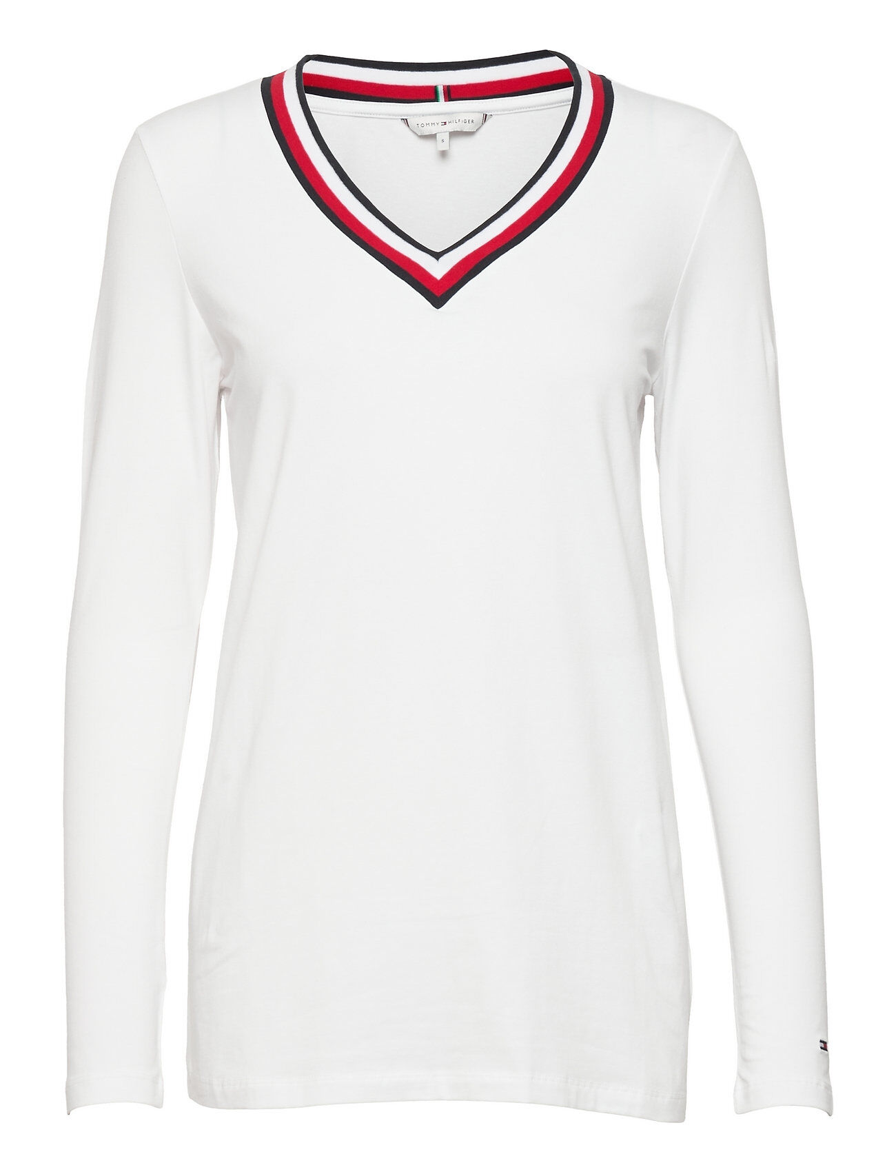 Tommy Hilfiger Regular Gbl Stp V-Nk Top Ls T-shirts & Tops Long-sleeved Hvit Tommy Hilfiger