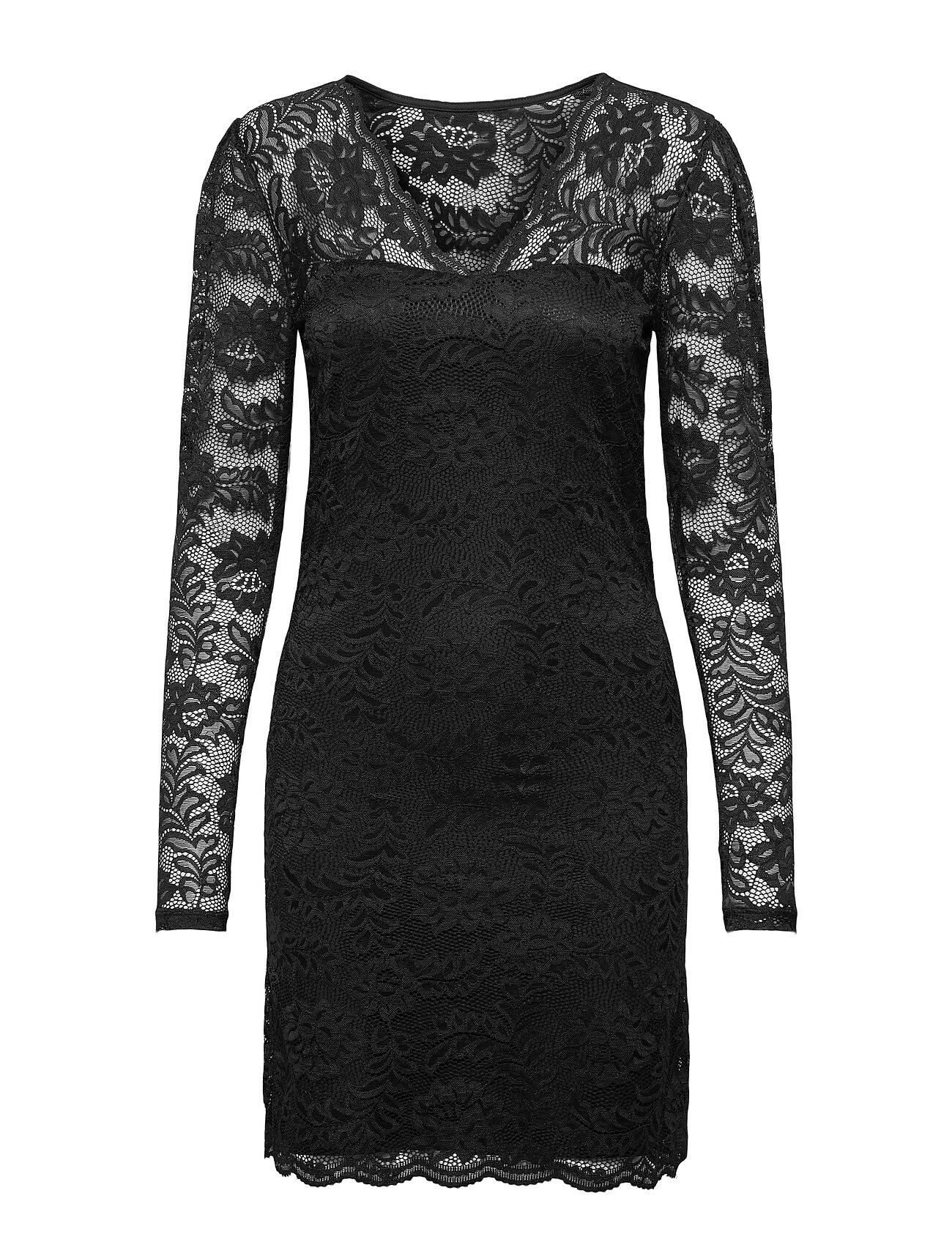 Vila Viellisa V-Neck Puff L/S Lace Dress Dresses Cocktail Dresses Svart Vila