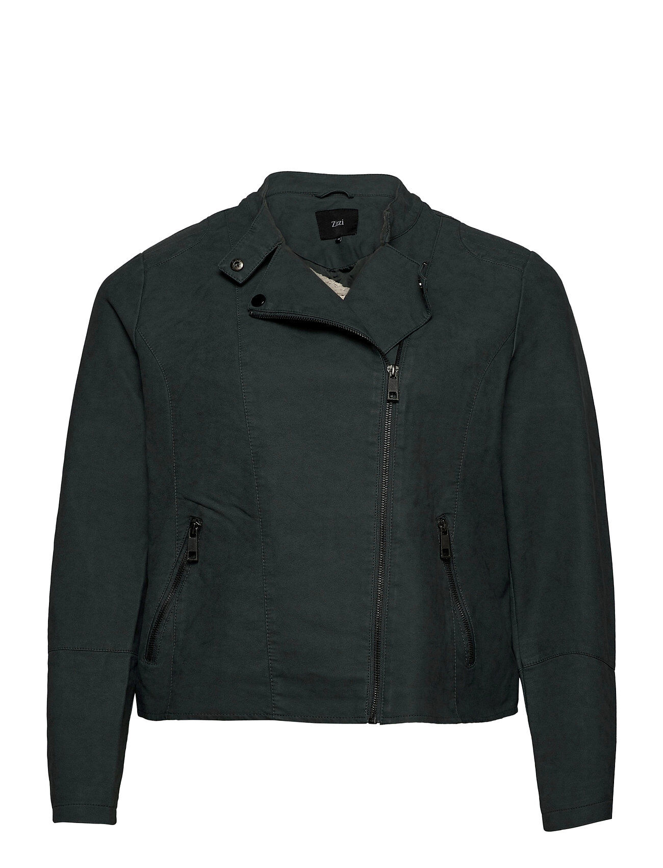Zizzi Faux Suede Jacket Plus Zipper Collar Skinnjakke Skinnjakke Grønn Zizzi