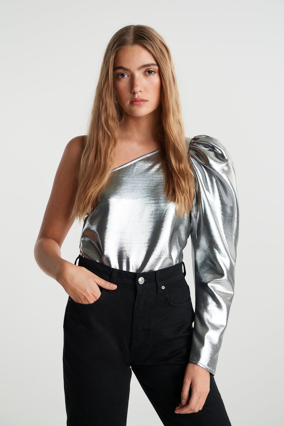 Gina Tricot Riri one shoulder top 44  Silver