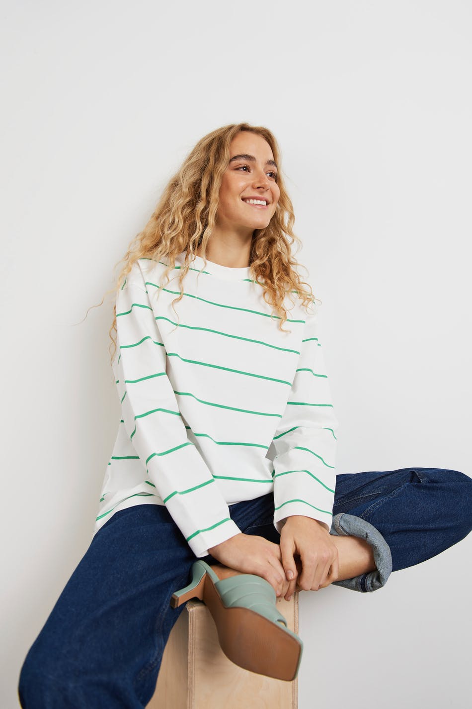 Gina Tricot Basic long sleeve tee XL  Green stripe (6982)