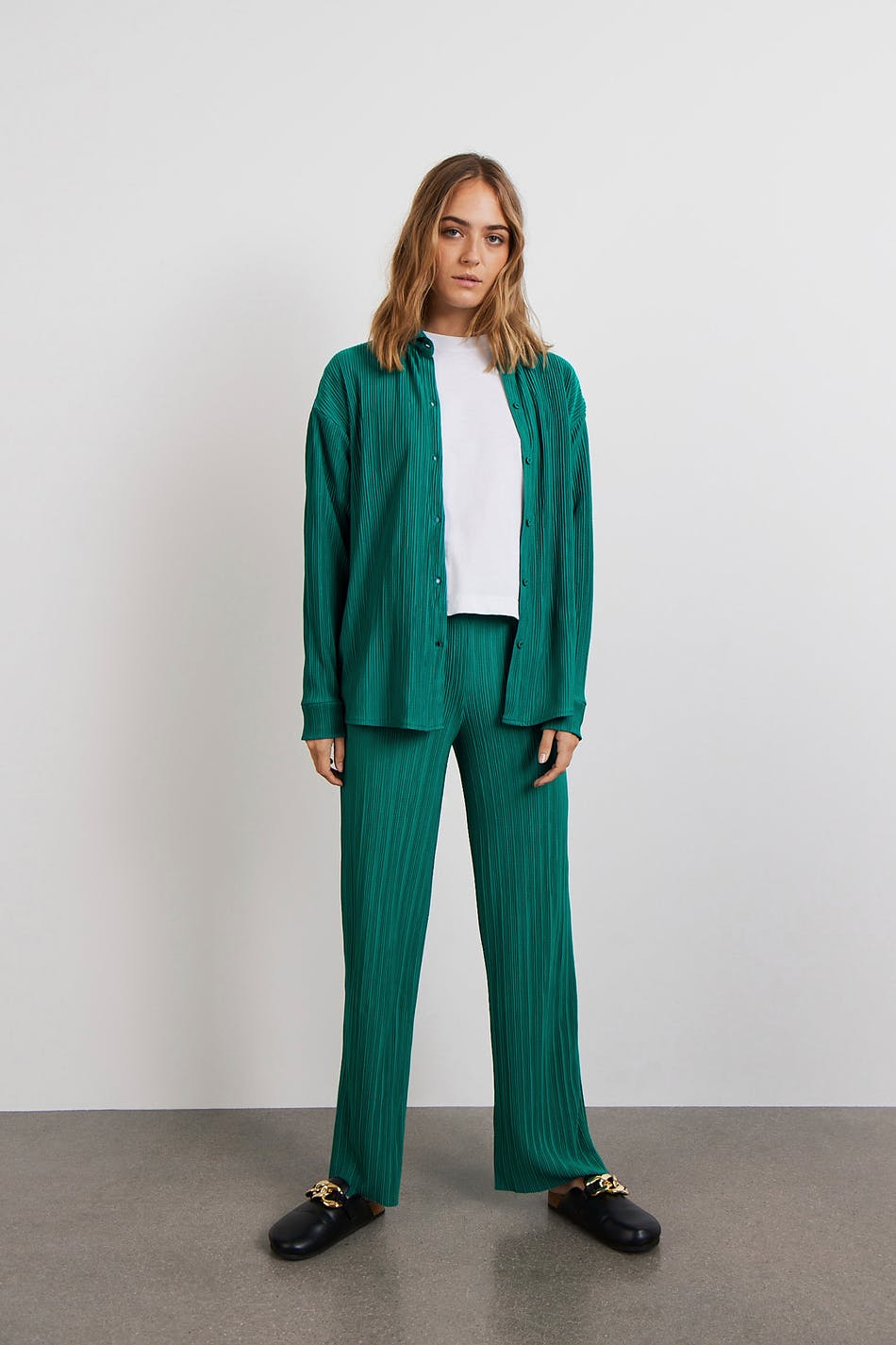 Gina Tricot Sissi trousers L  Teal green (6266)