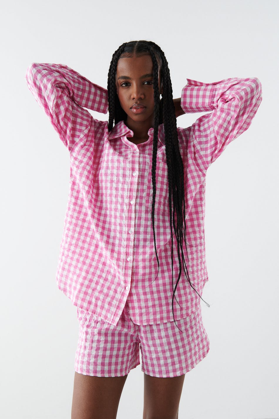 Gina Tricot Amanda pyjamas shirt XS  Pink check (3803)